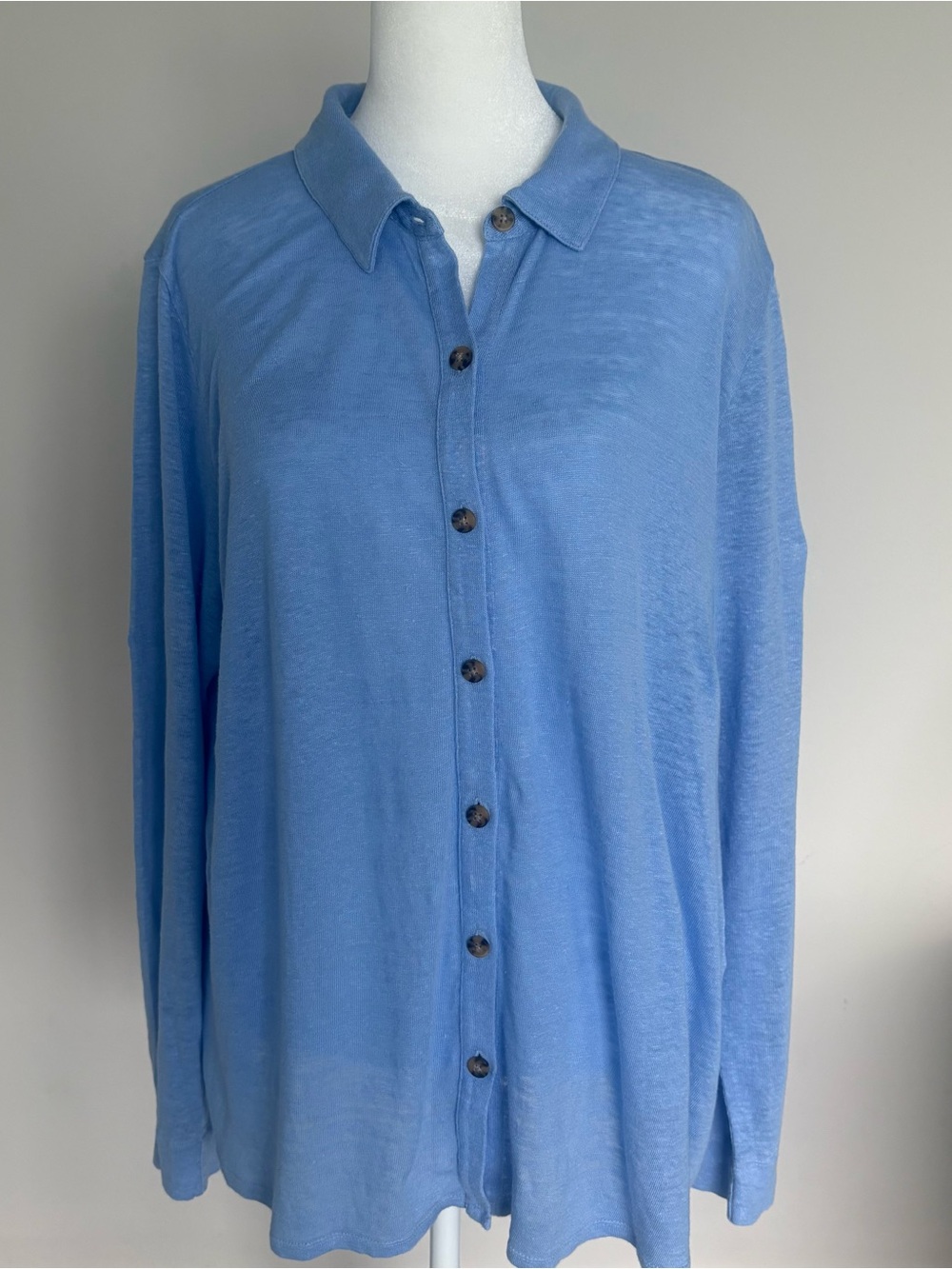 J. Jill Sky Blue Coastal Linen Top Large Long Sleeve Collar Button Up Light